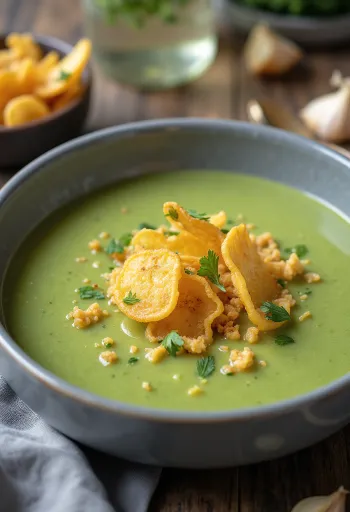 Vegan Creamy Roasted Garlic Zucchini Soup served
