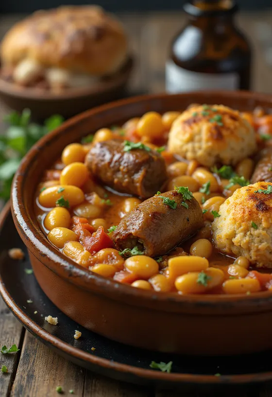 Cassoulet with lamb, bean and sausage stew
