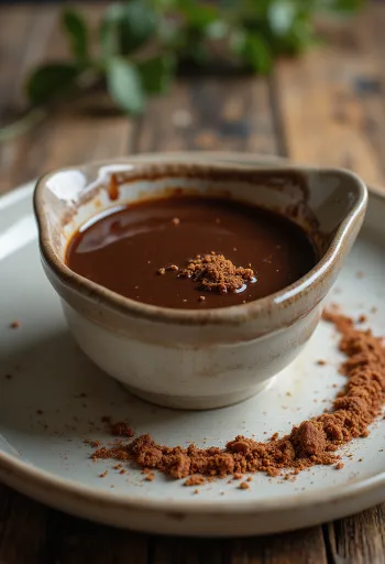 Spicy chocolate chili sauce served in a small bowl