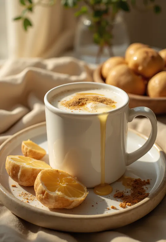 Honey milk in a mug garnished with cinnamon