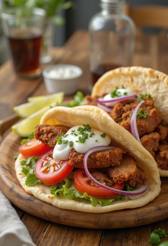 Pork Gyros served on pita with tzatziki