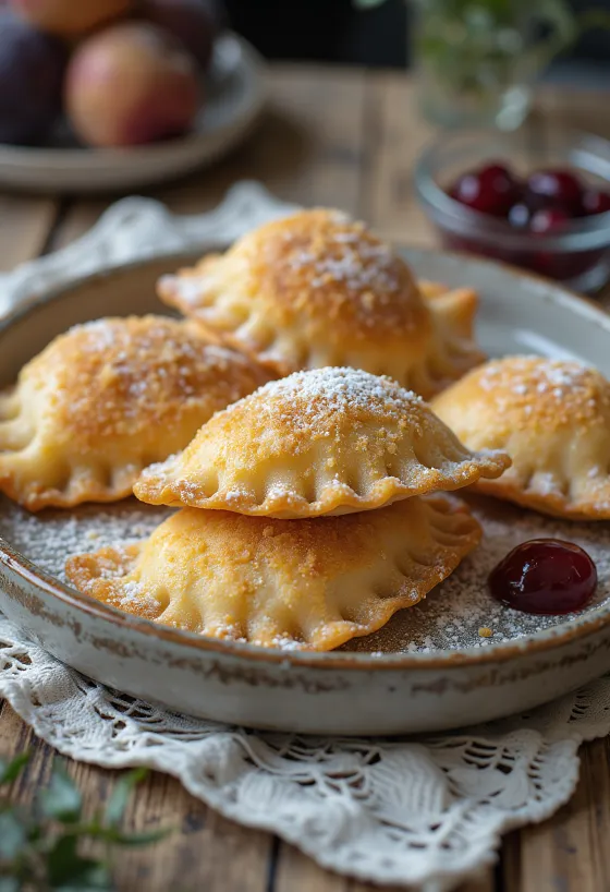 Freshly boiled plum dumplings rolled in toasted breadcrumbs