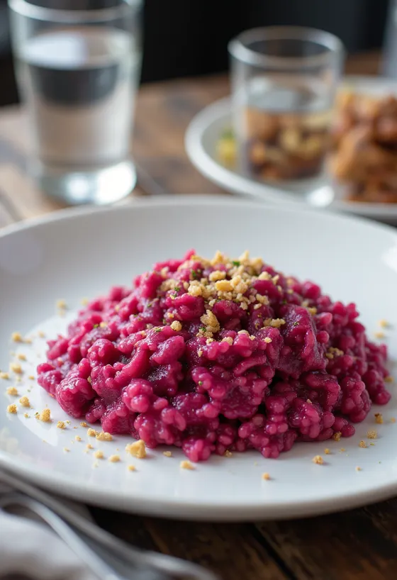 Vegan Beet Risotto served